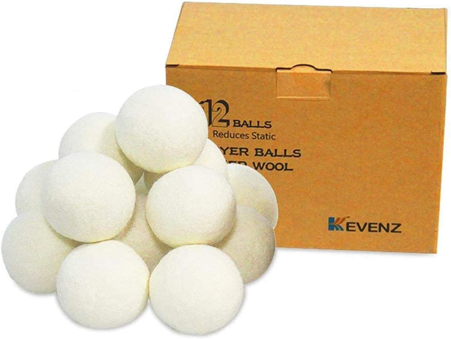 6-Pack Kevenz XL Premium Australian Wool Dryer Balls,Reusable Organic Natural Fabric Softener and Static Reducer Ball (White,6-Pack)