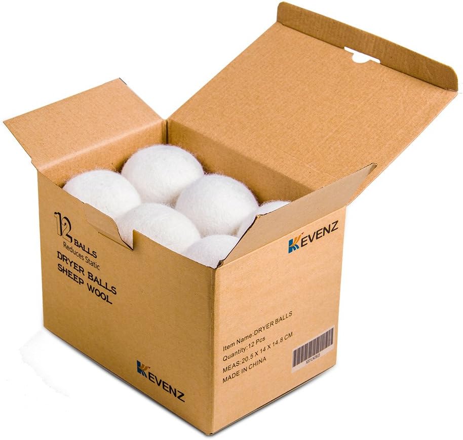 6-Pack Kevenz XL Premium Australian Wool Dryer Balls,Reusable Organic Natural Fabric Softener and Static Reducer Ball (White,6-Pack)