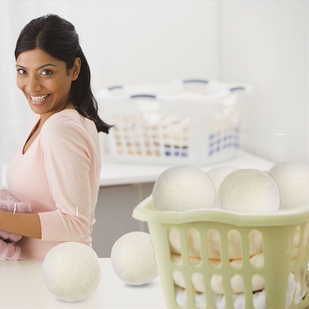 6-Pack Kevenz XL Premium Australian Wool Dryer Balls,Reusable Organic Natural Fabric Softener and Static Reducer Ball (White,6-Pack)