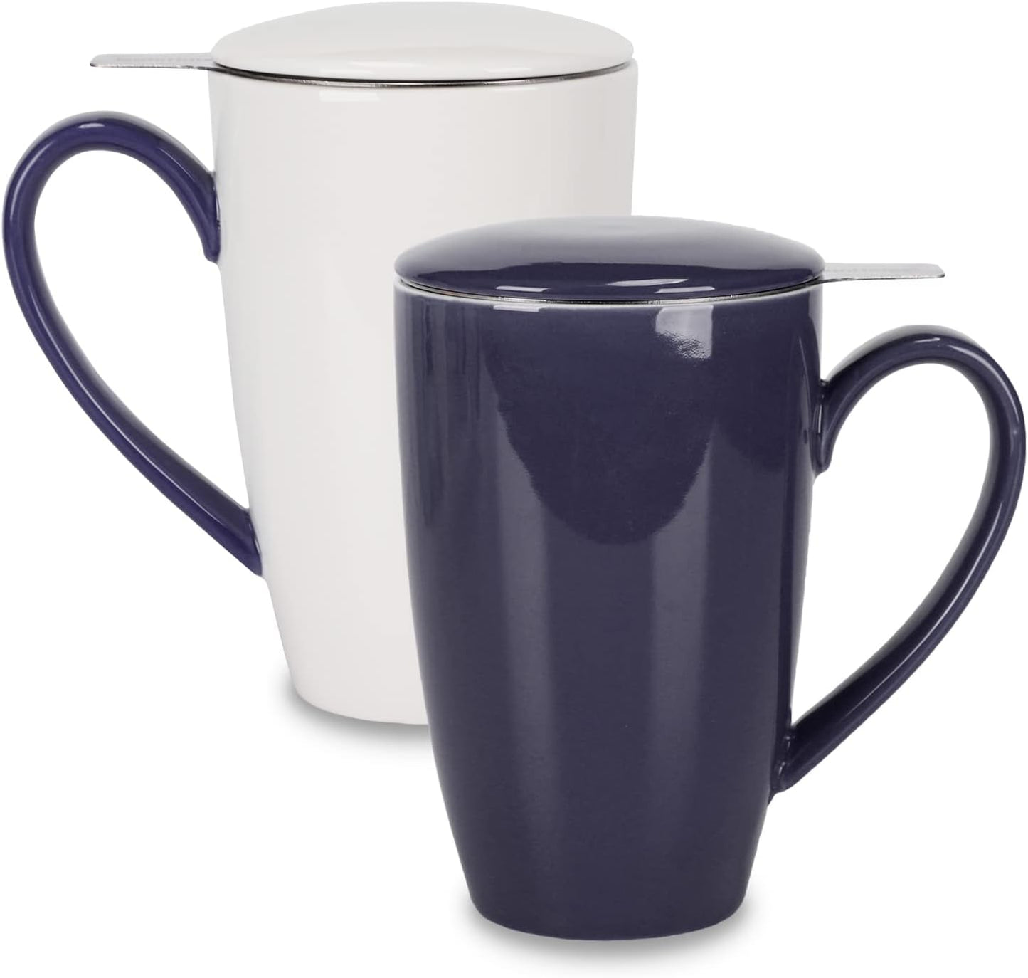 amhomel Porcelain Tea Mug with Infuser and Lid, 16 Ounce Ceramic Tea Cup for Loose Leaf, Coffee, Cocoa and Milk, Tea Gift for Tea Lovers, Navy Blue