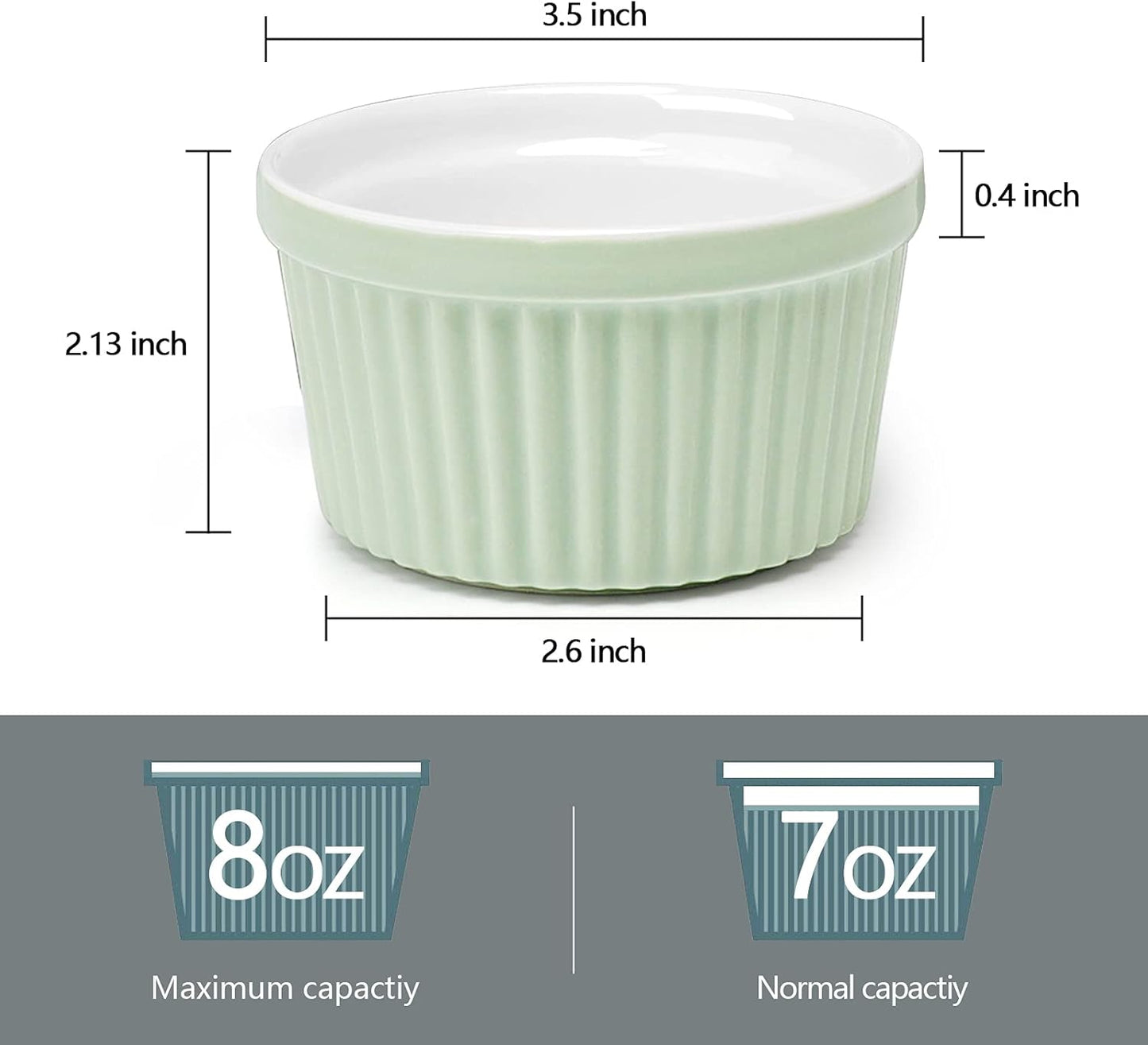amHomel 8 OZ Ramekins Oven Safe - Porcelain Ramekins Set for Creme Brulee, Pudding and Sauce, Souffle Dishes Bakeware Set, Baking Cups for Souffle, Set of 6, Cold Assorted Color