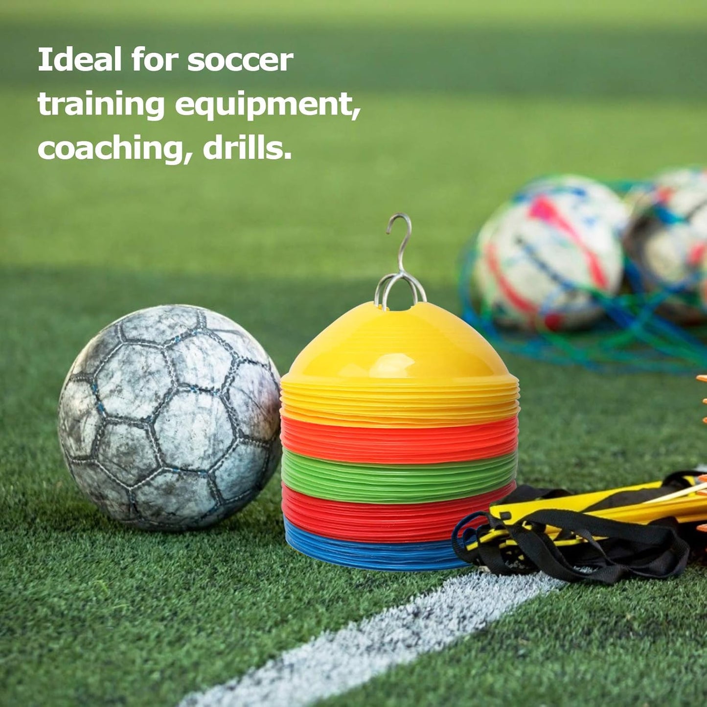 KEVENZ 50-Pack Soccer disc Cones,More Thicker, More Flexible,Multi Color Cone for Agility Training, Soccer, Football, Kids, Field Marker