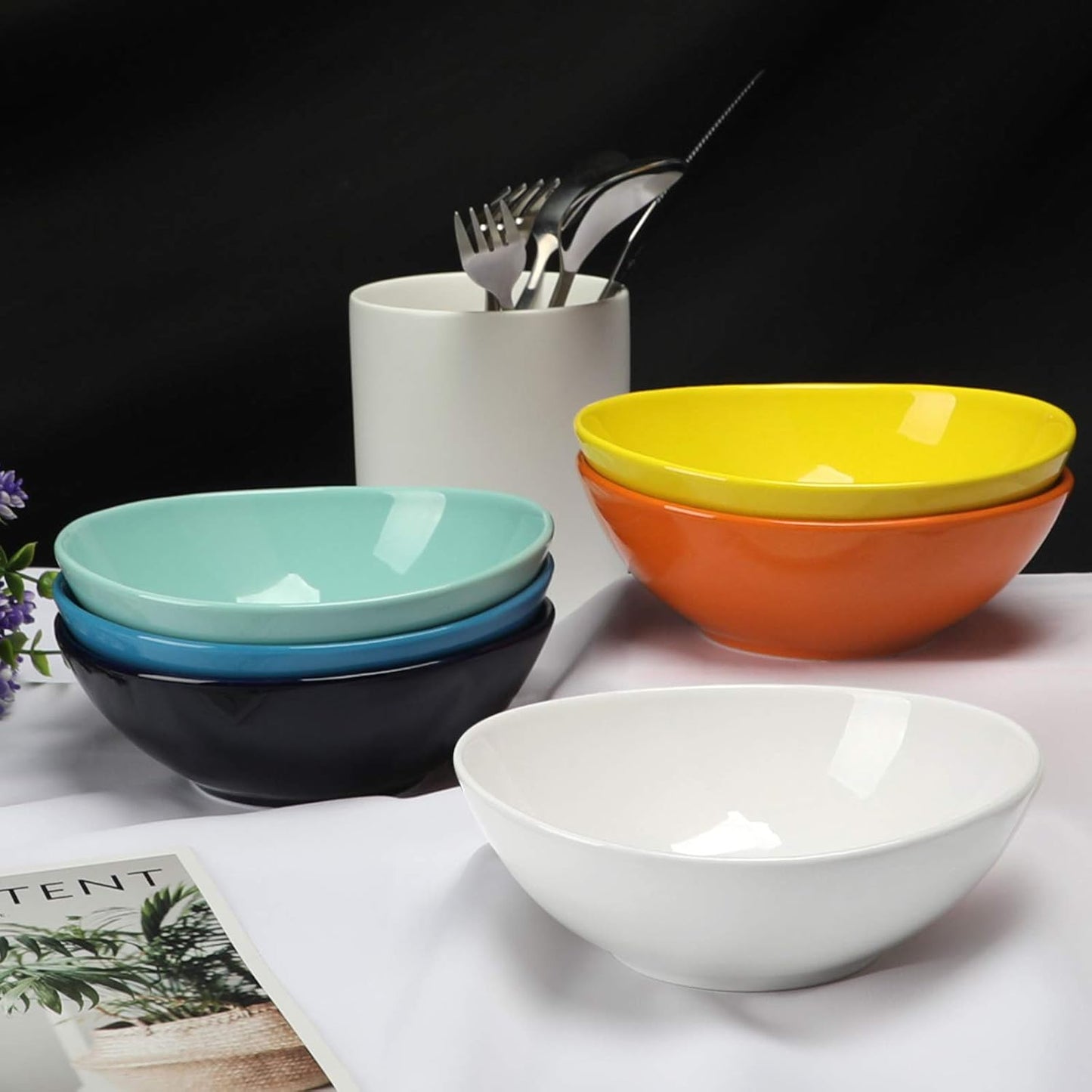 amhomel Ceramic Bowls, 18 Ounce for Cereal, Rice, Dessert, Breakfast, Soup and Side Salad, Chip Resistant, Dishwasher and Microwave Safe, Set of 6(Hot assorted colors,6 Inch)