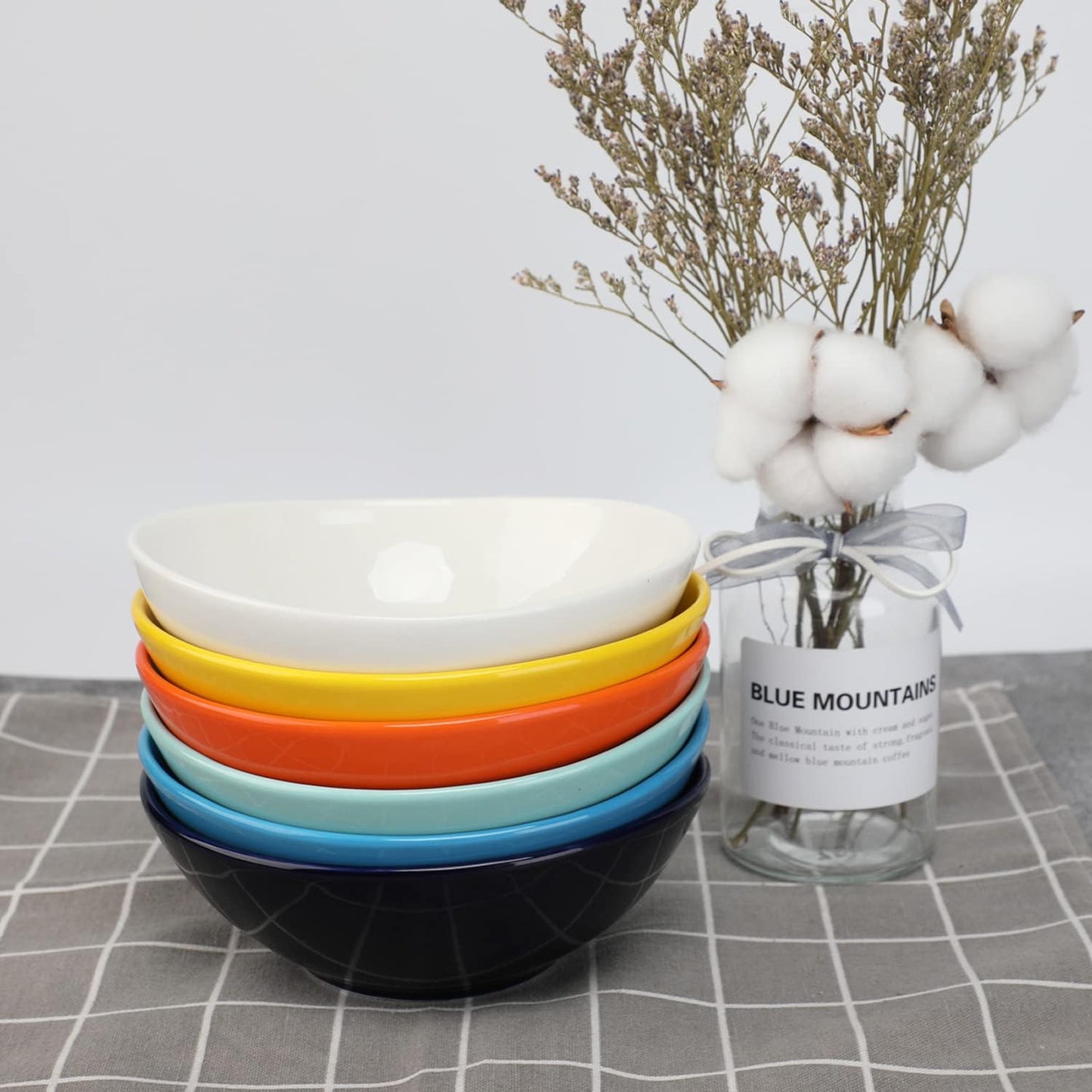 amhomel Ceramic Bowls, 18 Ounce for Cereal, Rice, Dessert, Breakfast, Soup and Side Salad, Chip Resistant, Dishwasher and Microwave Safe, Set of 6(Hot assorted colors,6 Inch)