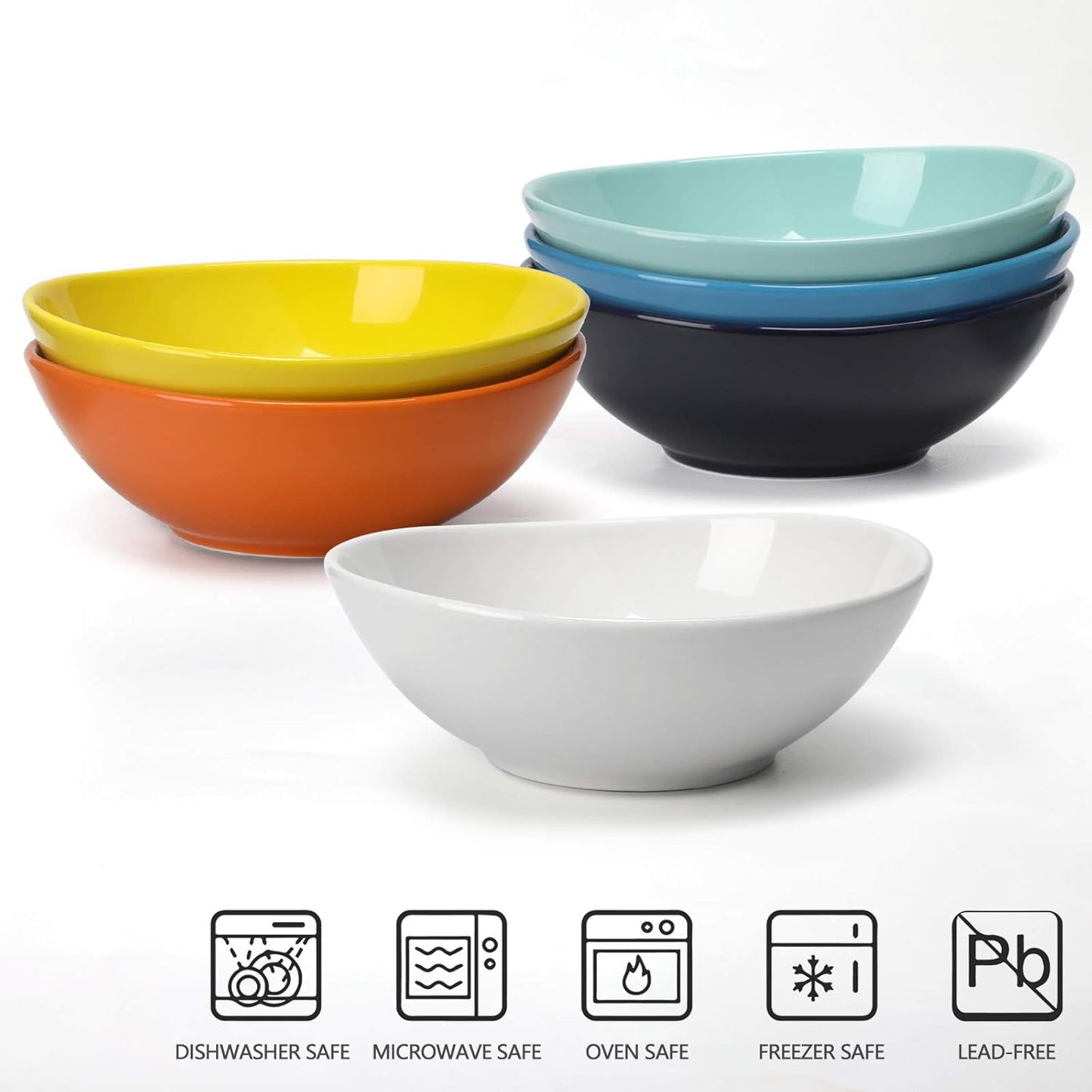 amhomel Ceramic Bowls, 18 Ounce for Cereal, Rice, Dessert, Breakfast, Soup and Side Salad, Chip Resistant, Dishwasher and Microwave Safe, Set of 6(Hot assorted colors,6 Inch)