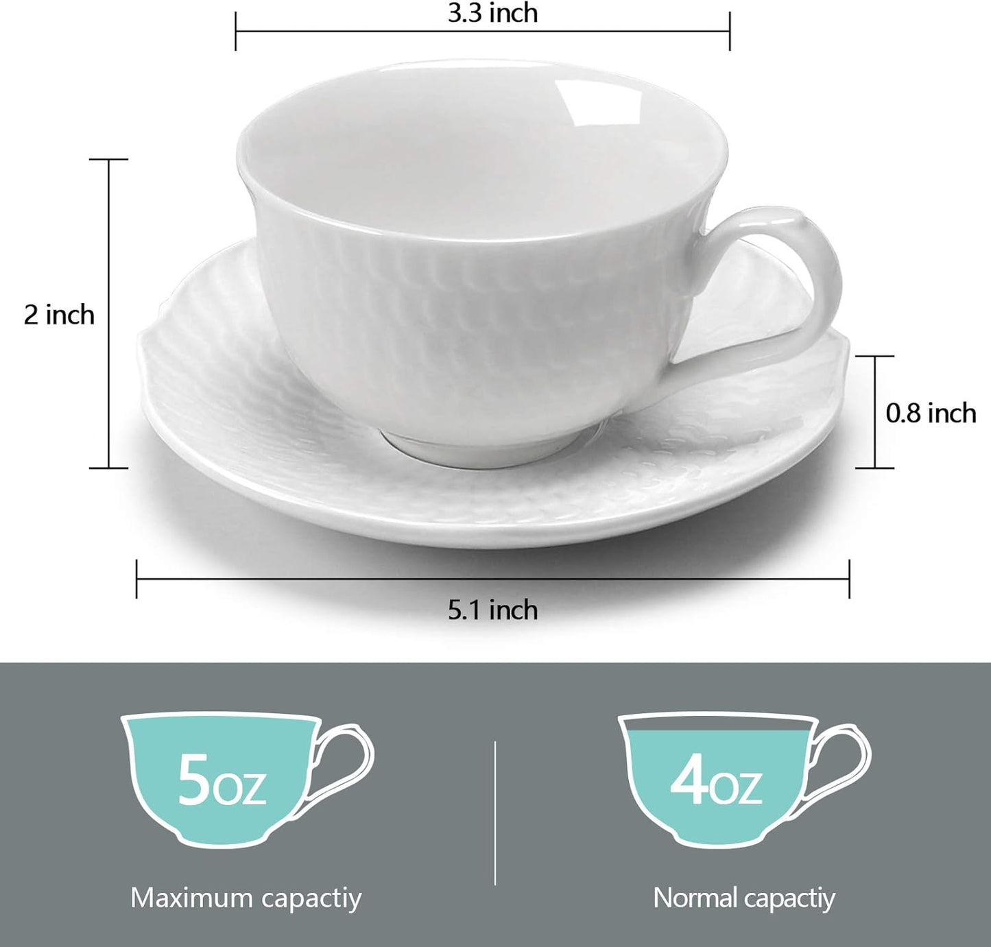 amhomel Coffee Cups and Saucers Set of 6, Porcelain Espresso Cups, 4 Oz Cappuccino Cups with Saucers for Specialty Coffee and Espresso Embossed Design, Cold assorted colors (Copy) (Copy) (Copy)