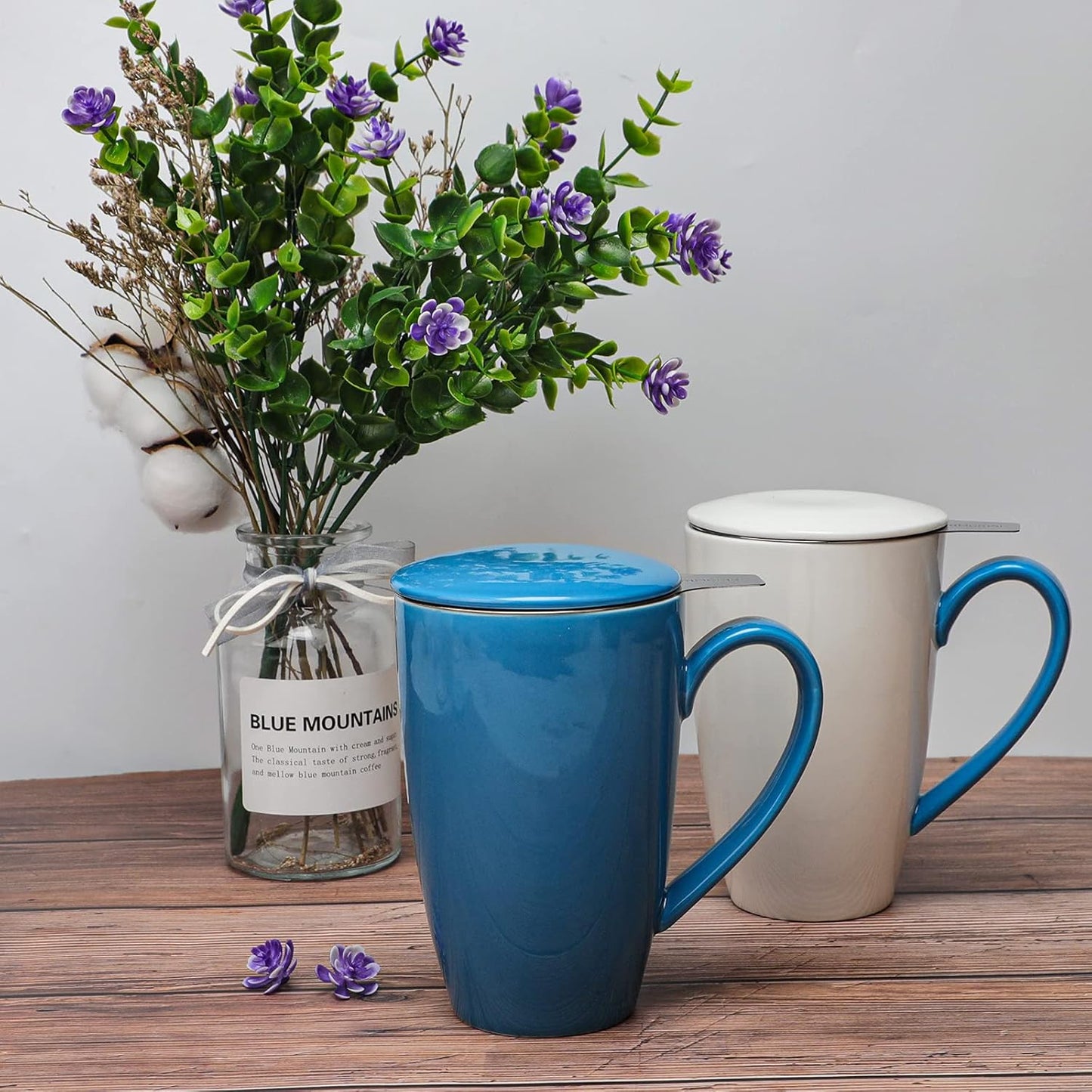amhomel Porcelain Tea Mug with Infuser and Lid, 16 Ounce Ceramic Tea Cup for Loose Leaf, Coffee, Cocoa and Milk, Tea Gift for Tea Lovers