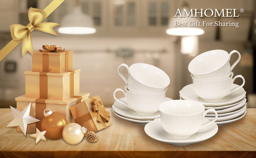 amhomel Coffee Cups and Saucers, Porcelain Espresso Cups, 4 Oz Cappuccino Cups with Saucers for Specialty Coffee and Espresso Embossed Design, Cold assorted colors (Copy) (Copy) (Copy) (Copy) (Copy)