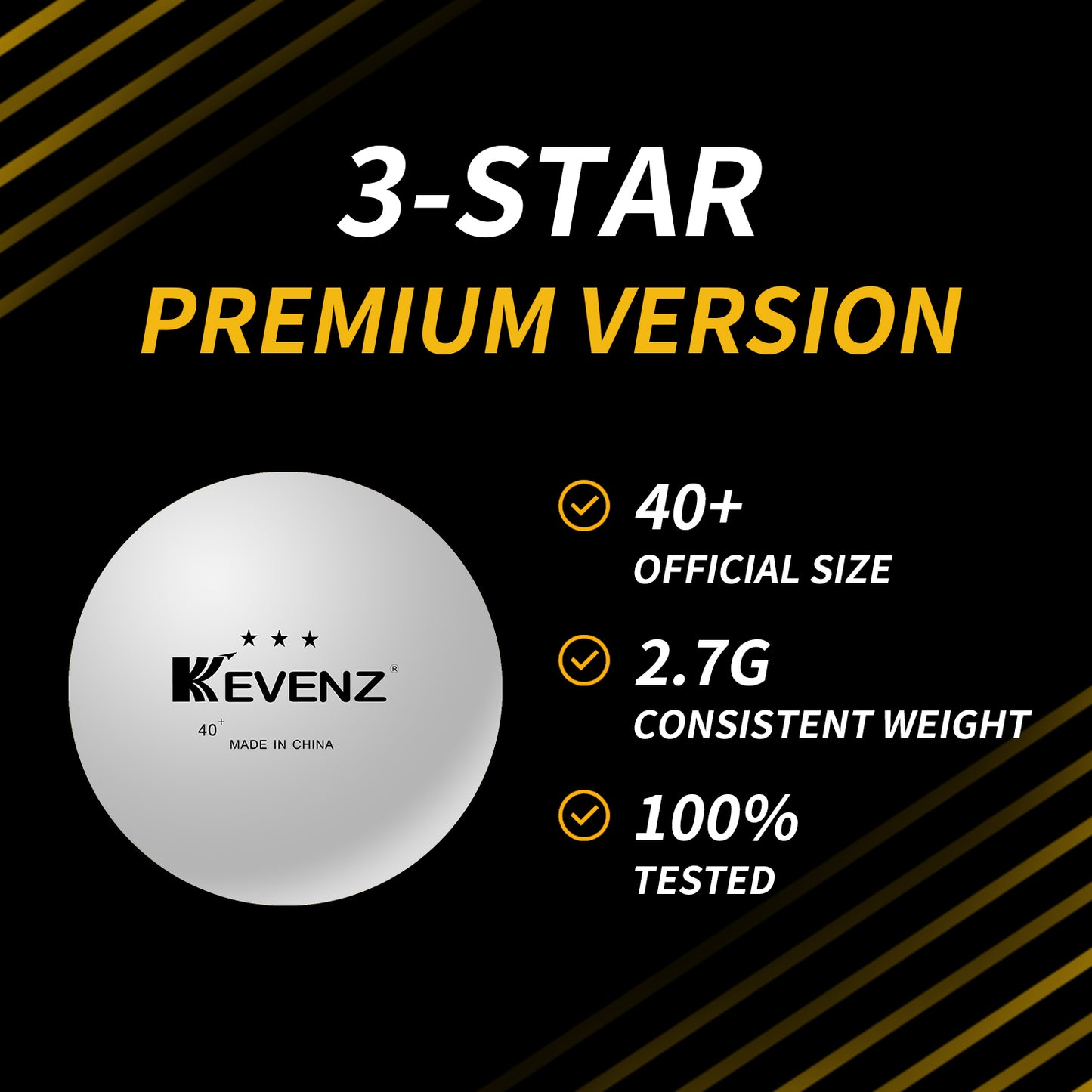 KEVENZ Ping Pong Balls - 3-Star Elite White Table Tennis Balls | Tournament Level 40+ ABS Professional Quality | Perfect Spin, Competition Level Accuracy (Copy)