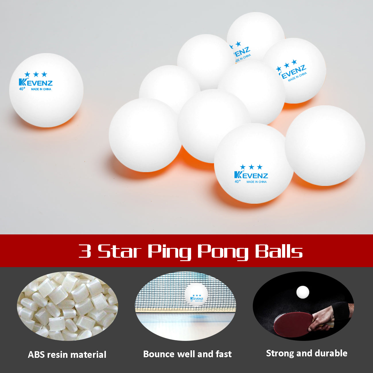 KEVENZ 1500-Pack 3 Star Ping Pong Balls, 40+mm Advanced Table Tennis Balls, Bulk Outdoor and Indoor Ping-Pong Balls for Training, Competition and More, White