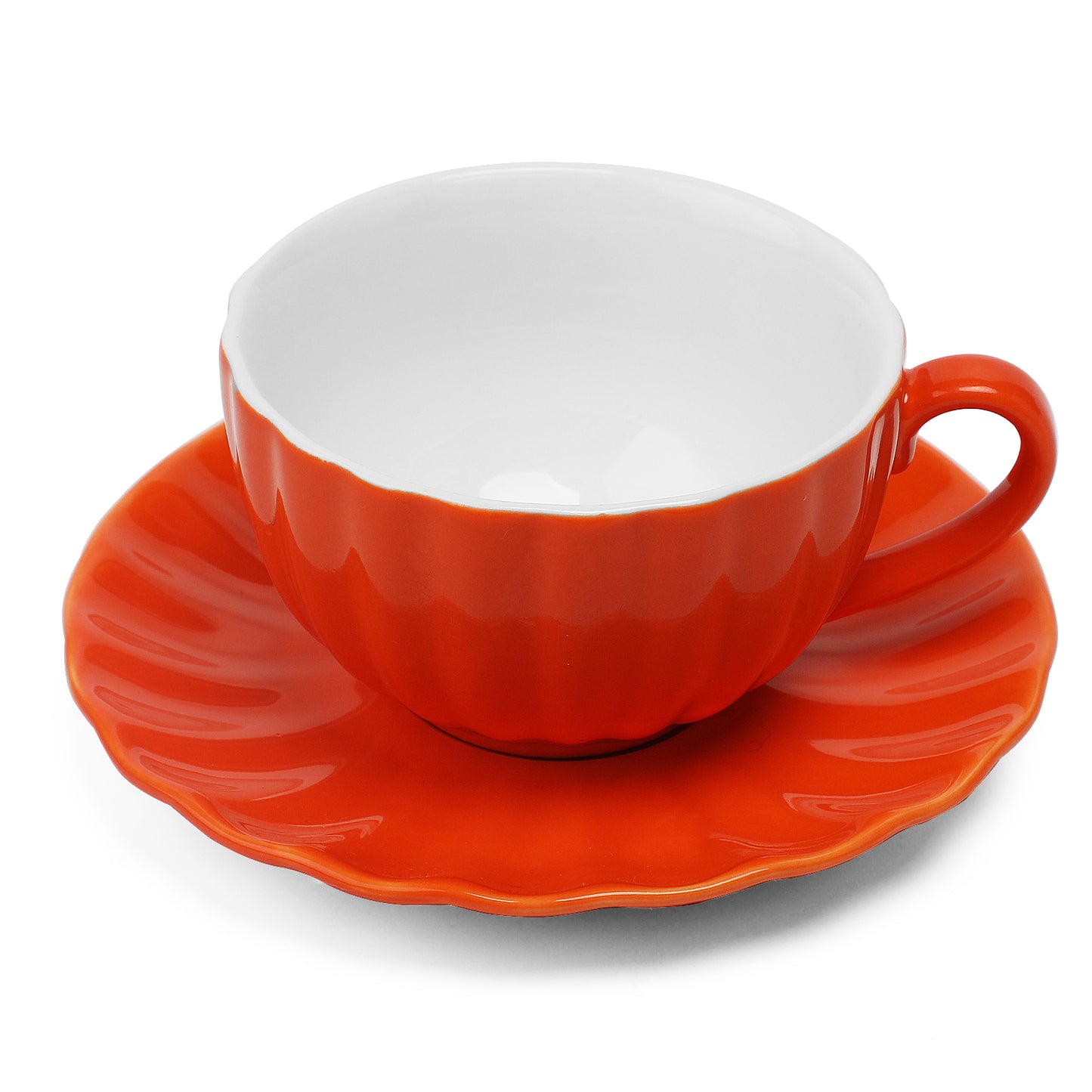 amhomel Orange Tea Cup , Porcelain Espresso Cup and Saucer, 4 Oz Cappuccino Cups for Specialty Coffee Drinks, Cafe Mocha, Espresso and Tea - Pumpkin Design