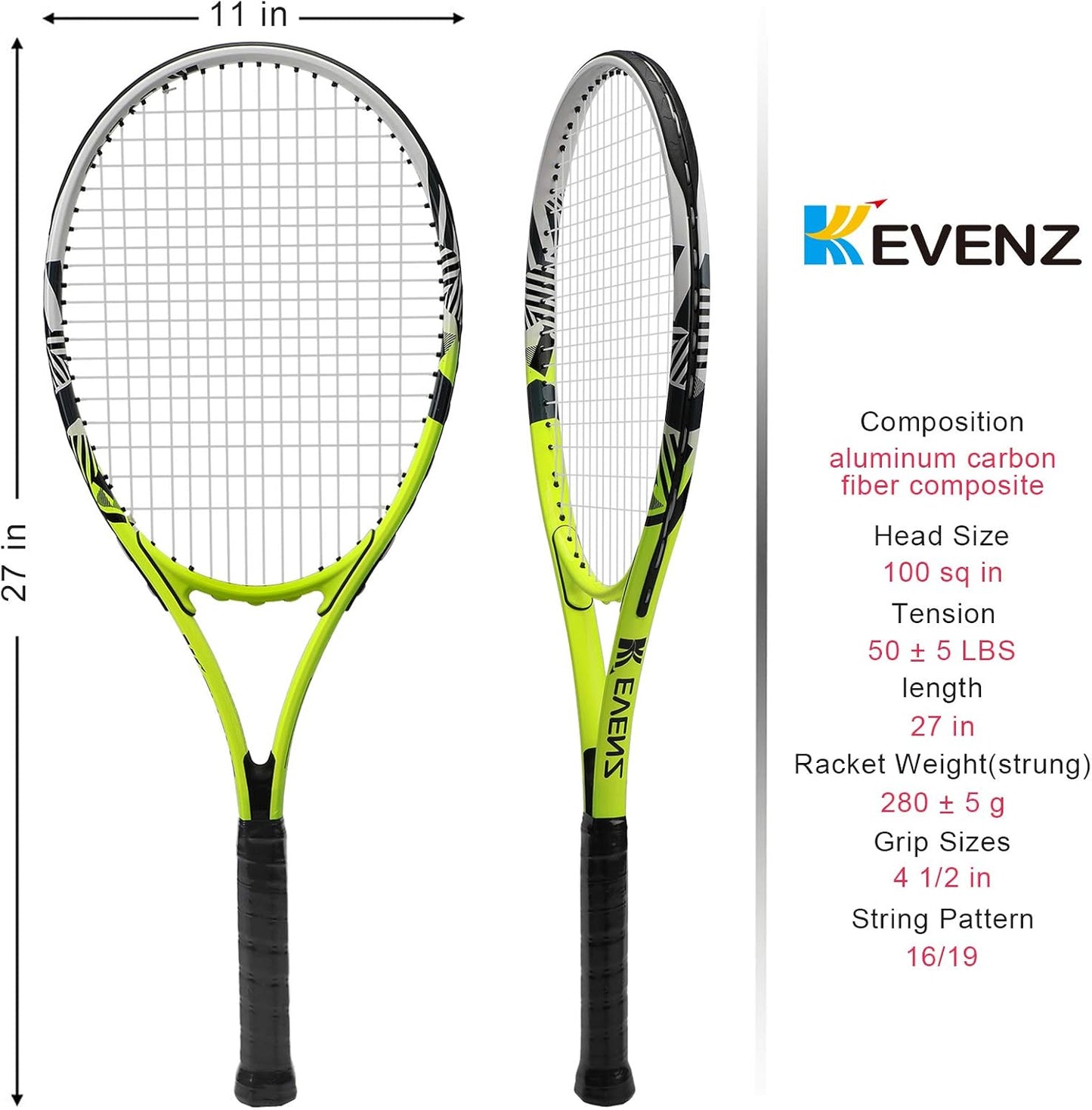 KEVENZ Tennis Racket for Adults,Carbon Fiber Tennis Racquet with Carring Bag,Light Weight and Shock Resistant