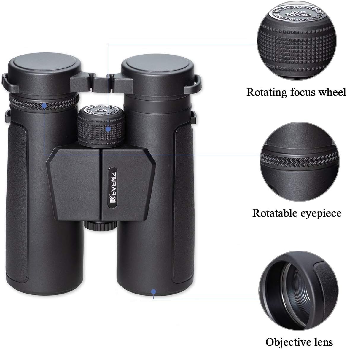 Kevenz Compact Binoculars with Low Light Night Vision, Large Eyepiece High Power Waterproof Binoculars, 10X42 Easy Focus for Outdoor Hunting, Bird Watching and More