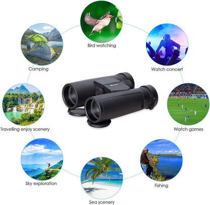 Kevenz Compact Binoculars with Low Light Night Vision, Large Eyepiece High Power Waterproof Binoculars, 10X42 Easy Focus for Outdoor Hunting, Bird Watching and More