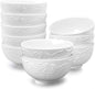 amhomel Cereal Bowls Set of 10 with Embossed Texture, Porcelain Soup Bowls, 11 Ounce for Ice Cream Dessert and Condiment, Lead-Free, Dishwasher & Microwave Safe - White, 4.5 Inch