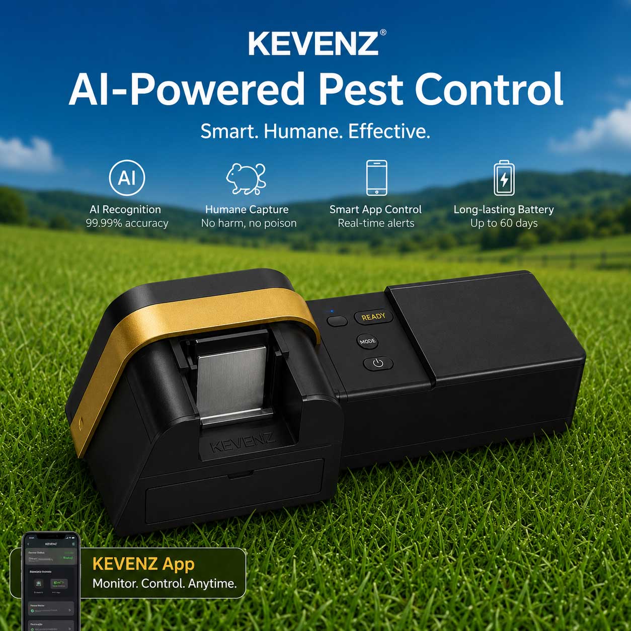 KEVENZ Humane Mouse Traps Indoor for Home, No Touch Electric Mouse Traps for Home