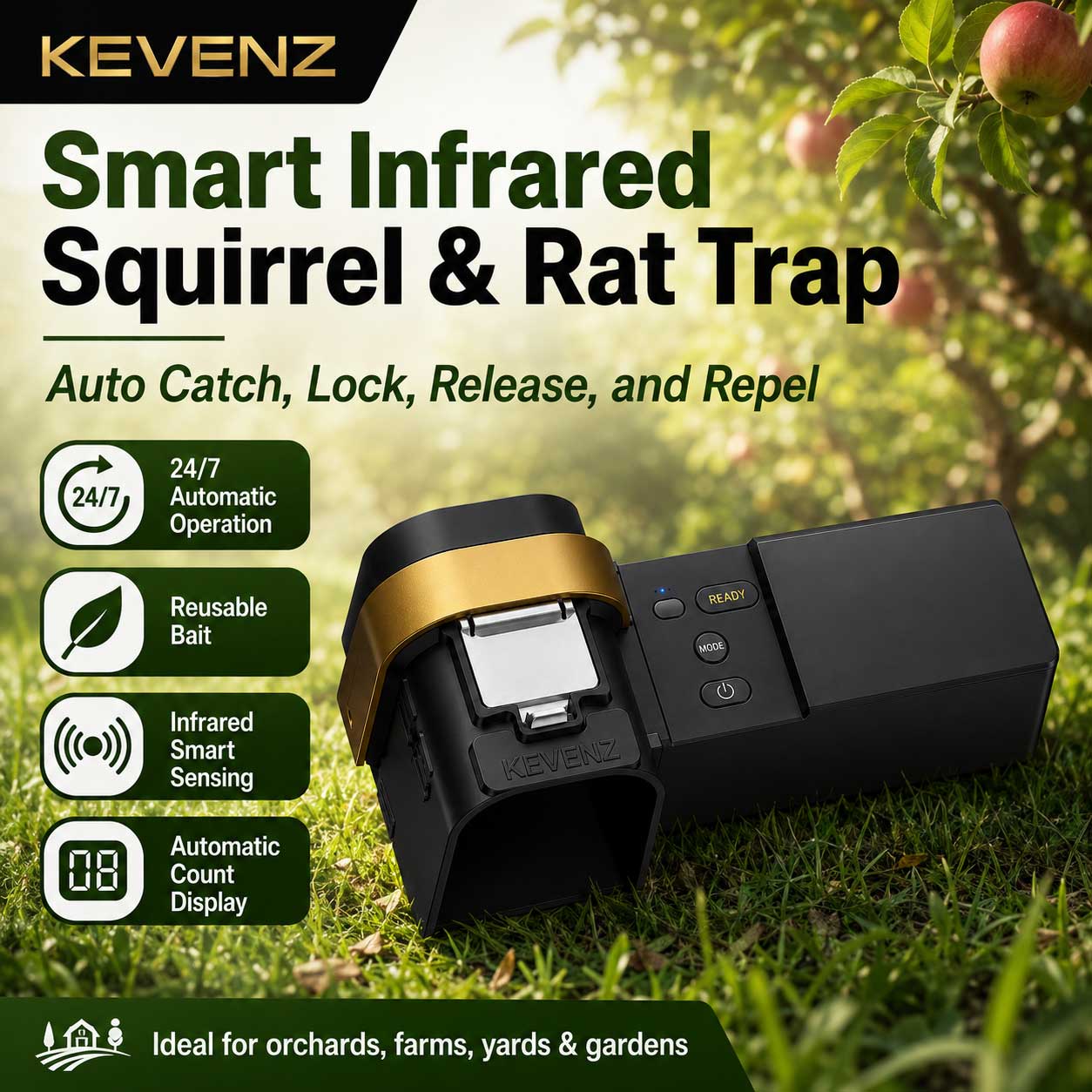 Smart Infrared Squirrel & Rat Trap – Auto Catch, Lock, Release, and Repel
